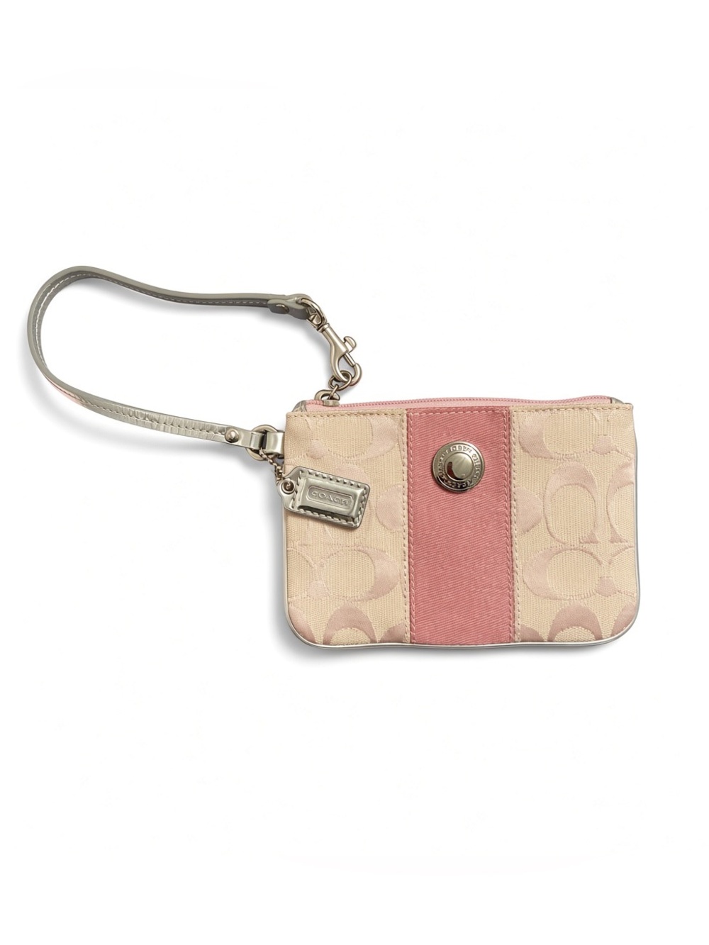 Vintage 2000s Y2K Pink Coach Signature Stripe Mini Skinny Wristlet